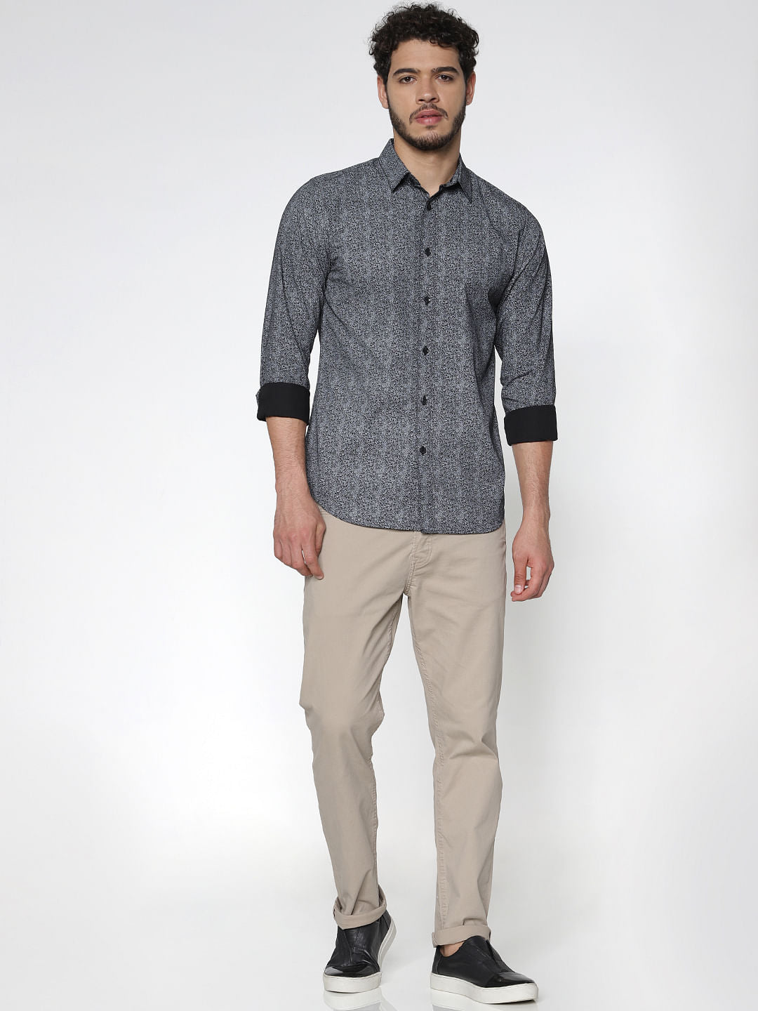 Black Printed Slim Fit Full Sleeves Shirt