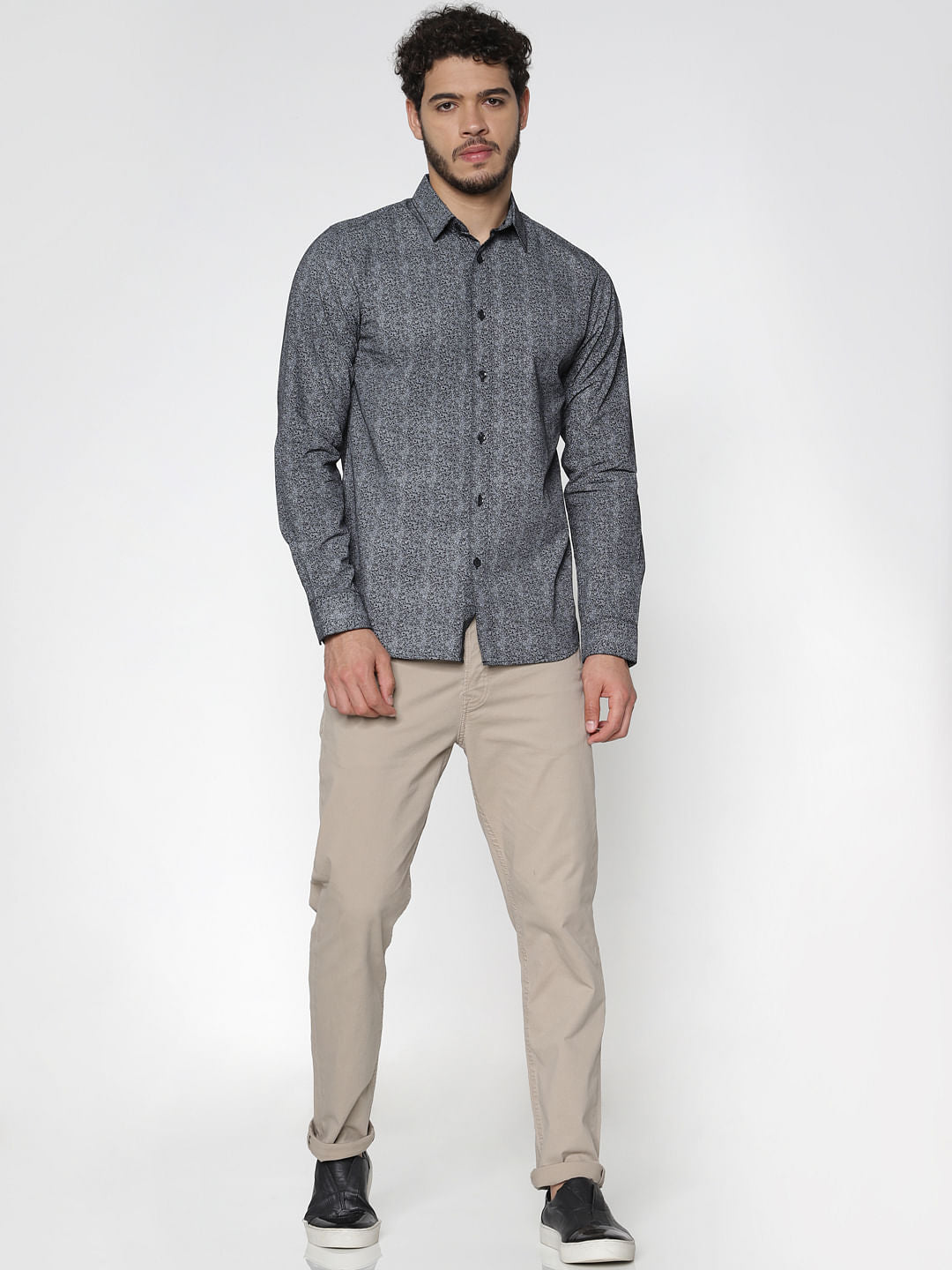 Black Printed Slim Fit Full Sleeves Shirt