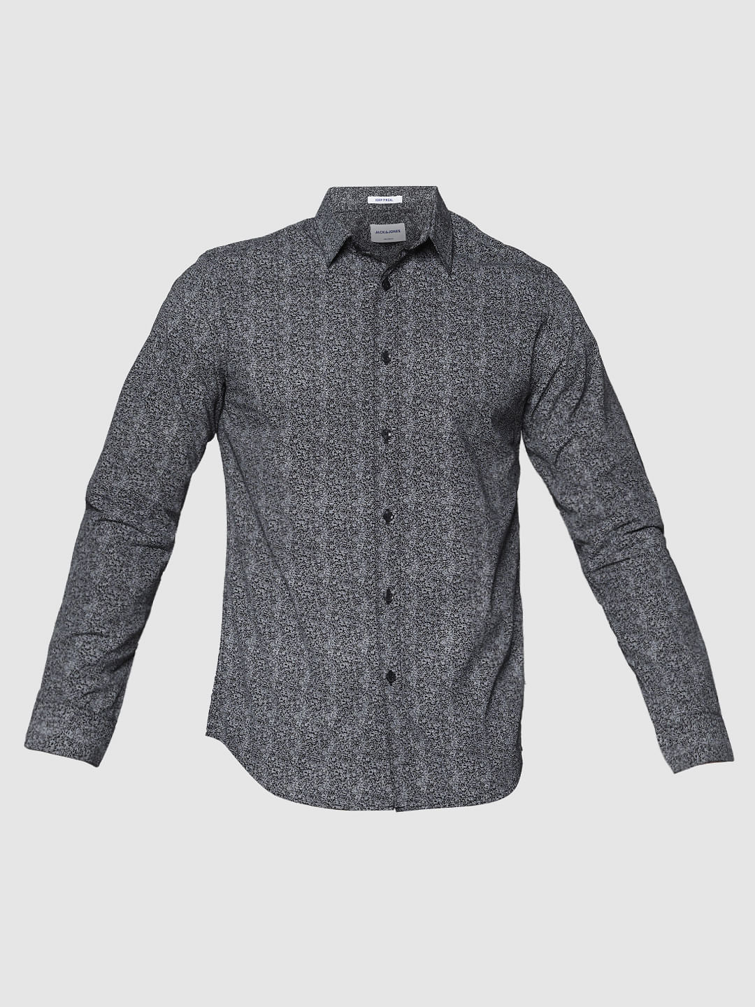Black Printed Slim Fit Full Sleeves Shirt