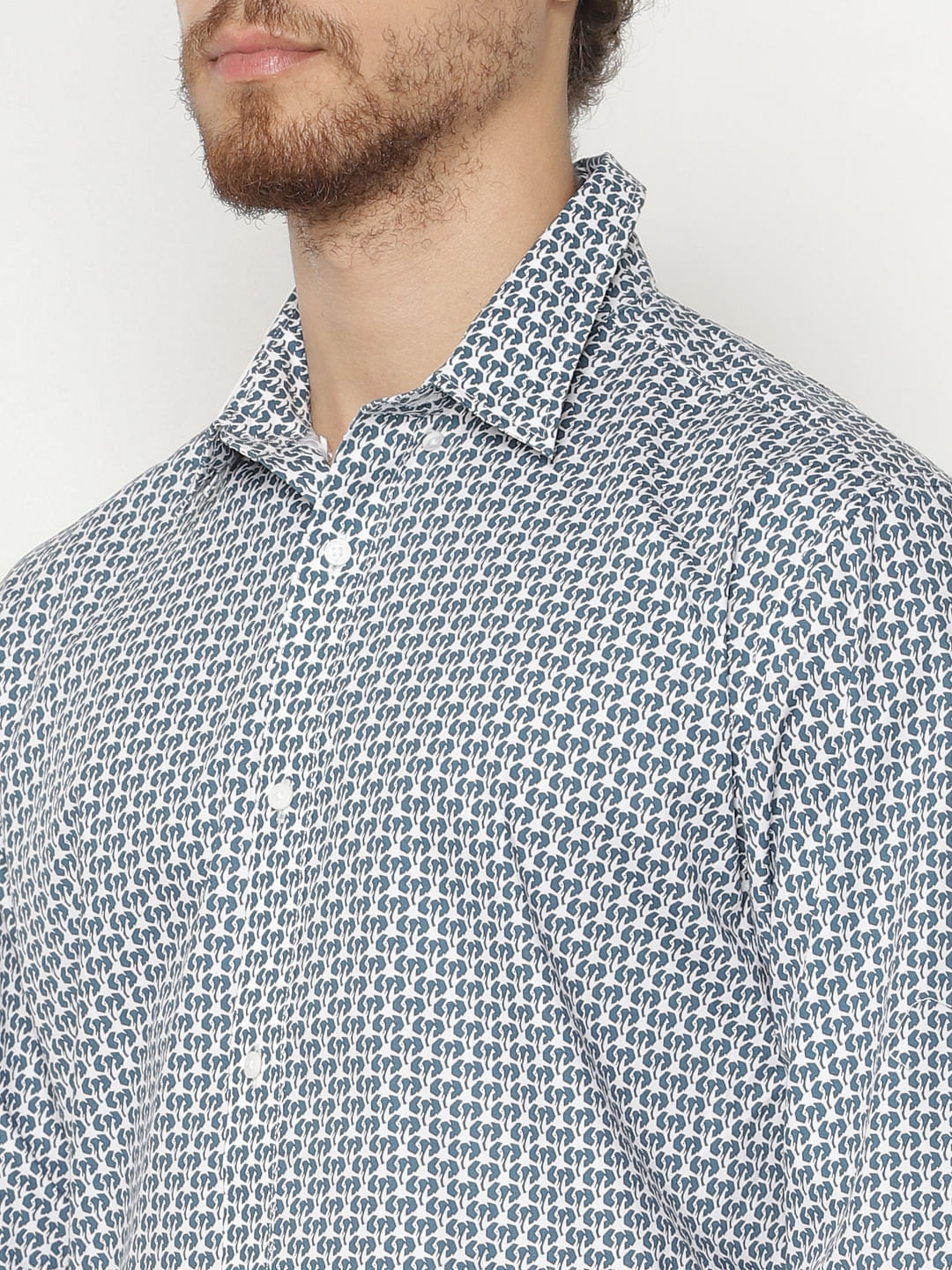 Teal Printed Slim Fit Full Sleeves Shirt