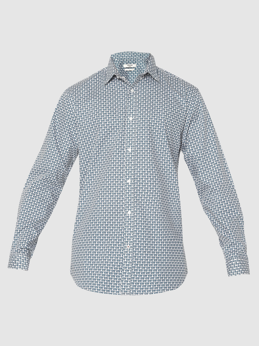 Teal Printed Slim Fit Full Sleeves Shirt