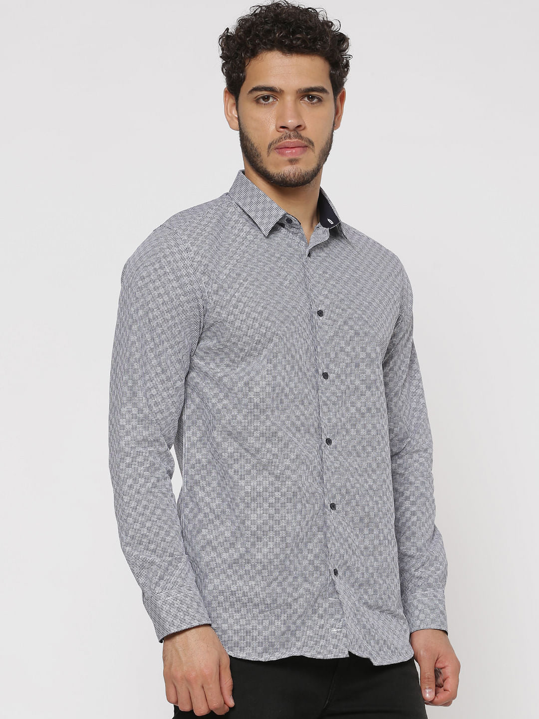 Grey Checks Slim Fit Full Sleeves Shirt