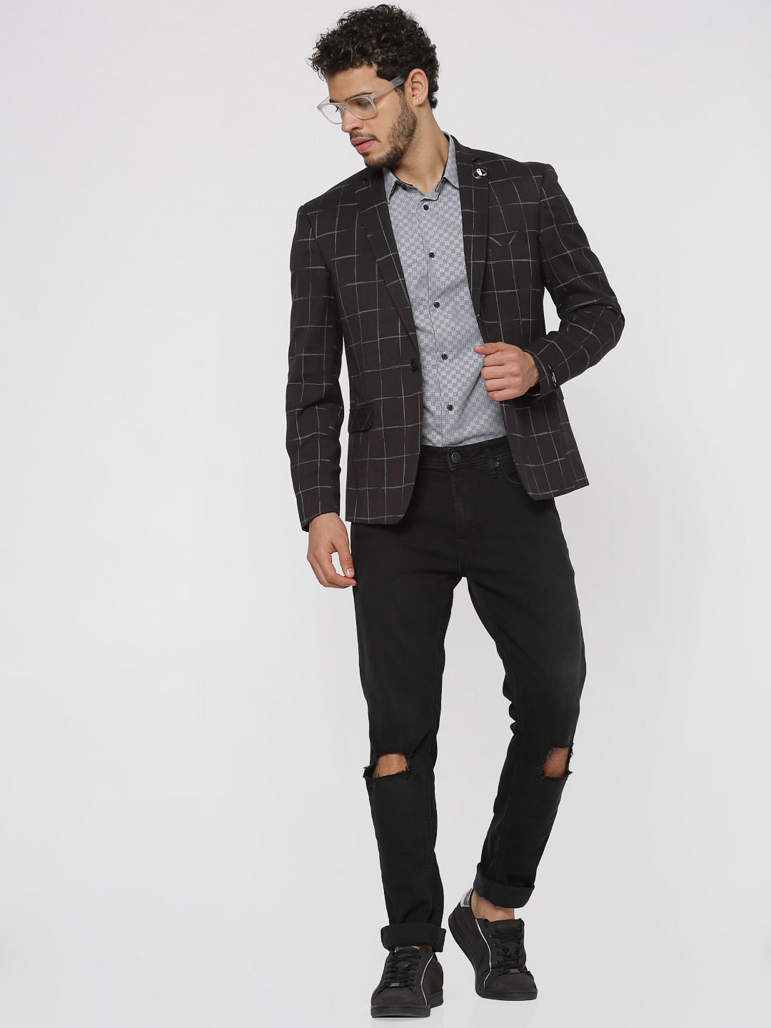 Grey Checks Slim Fit Full Sleeves Shirt