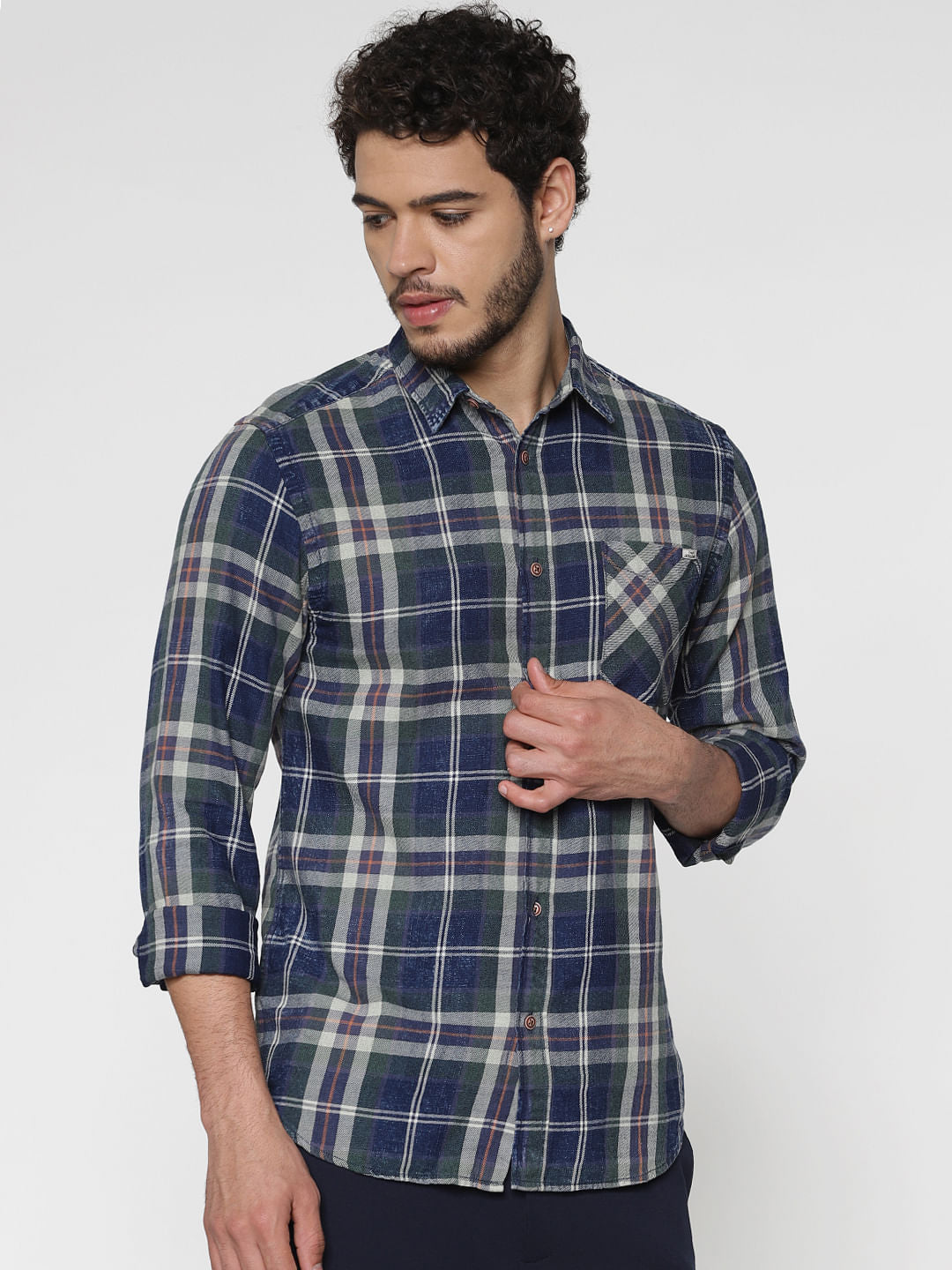 Green Multicoloured Checks Slim Fit Full Sleeves Shirt