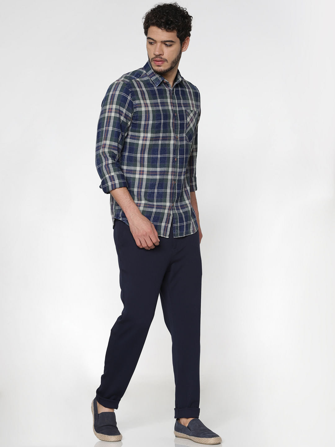 Green Multicoloured Checks Slim Fit Full Sleeves Shirt