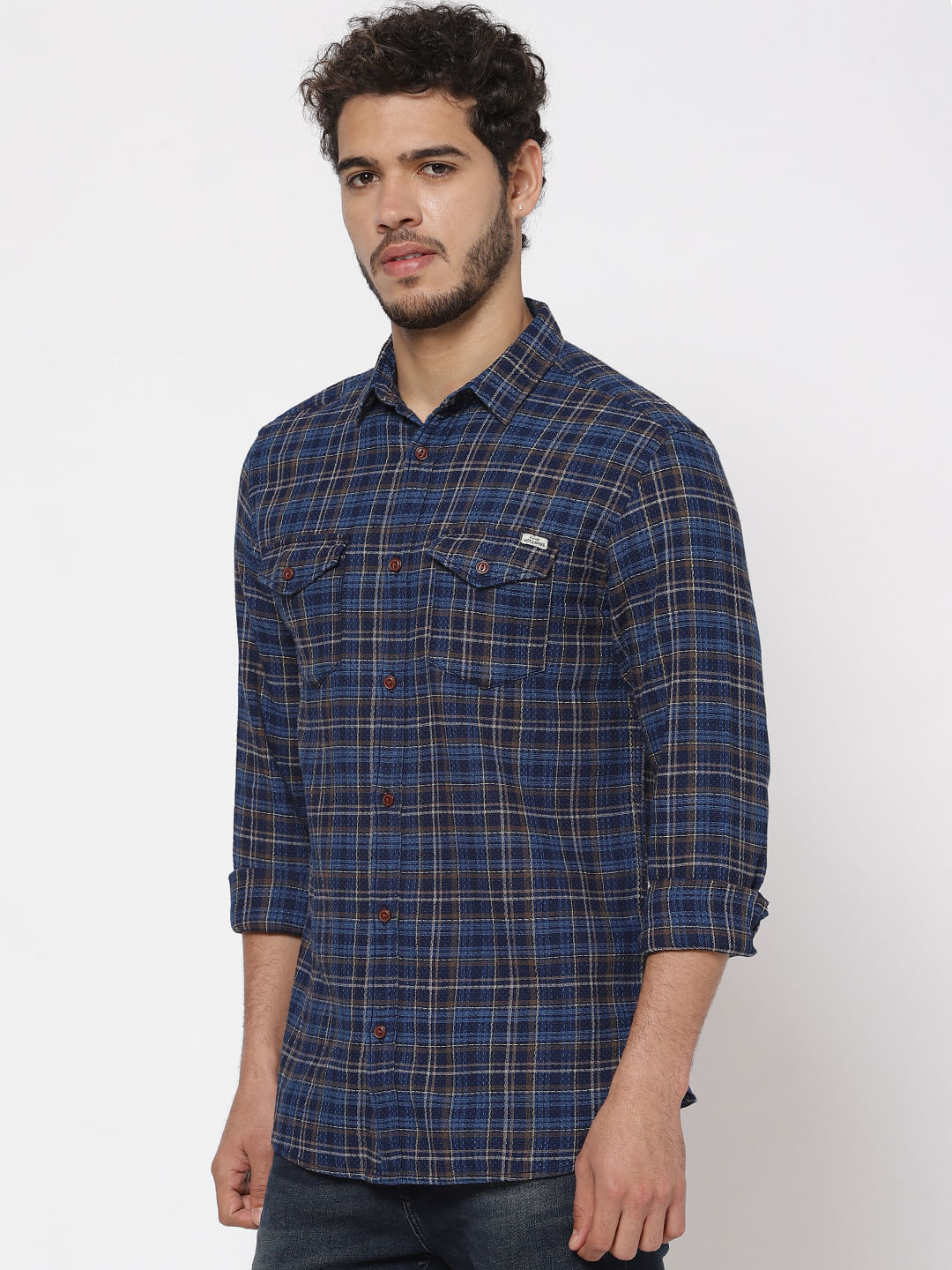 Blue Check Slim Fit Full Sleeves Shirt