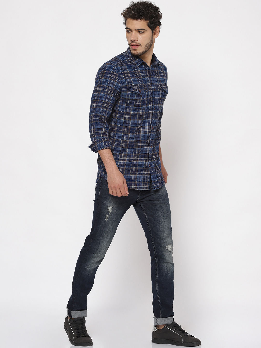 Blue Check Slim Fit Full Sleeves Shirt