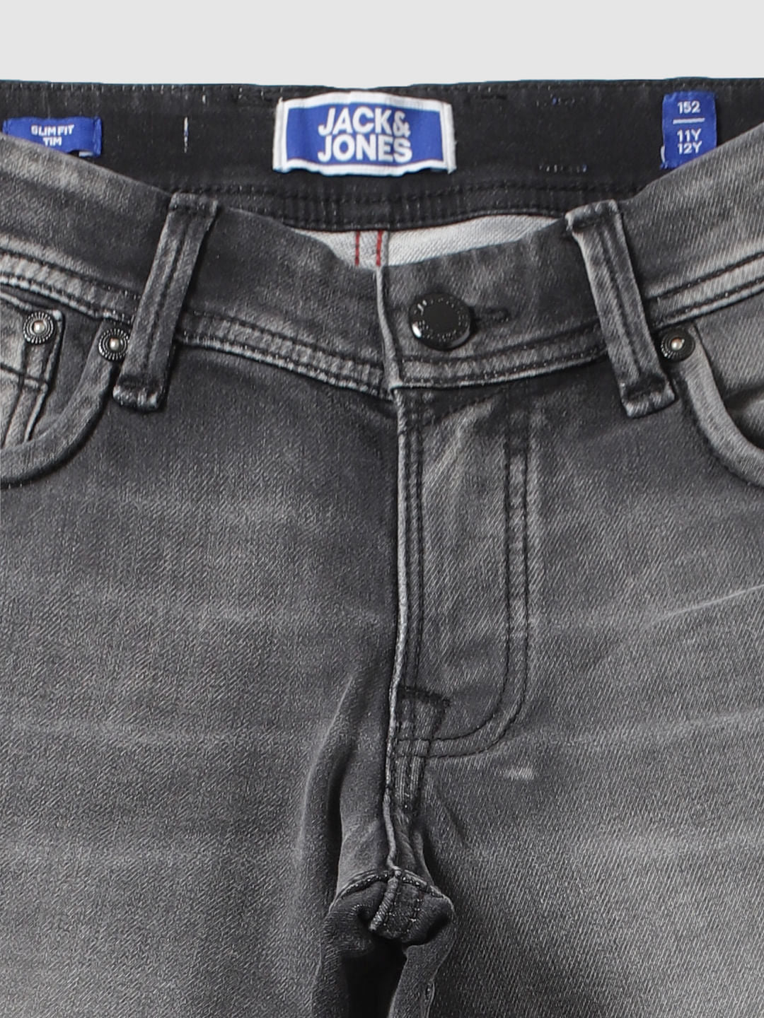 Boys Grey Mid Rise Heavy Washed Tim Slim Fit Jeans