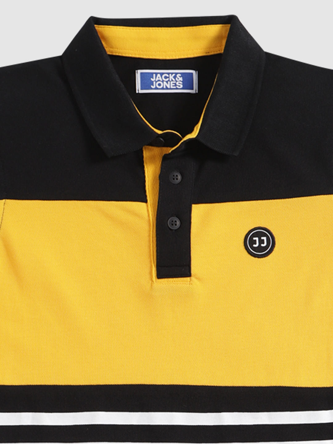 Boys Black Colour Blocked Polo Neck T-Shirt