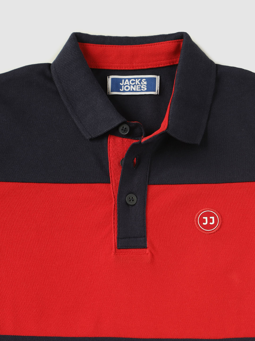 Boys Navy Blue Colour Blocked Polo Neck T-Shirt