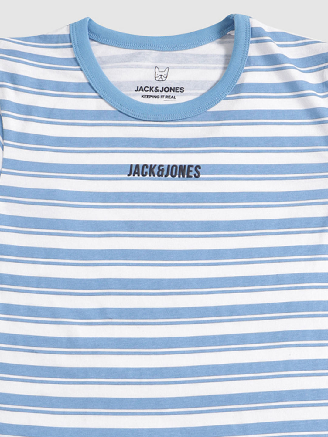 Boys Blue And White Striped Crew Neck T-Shirt