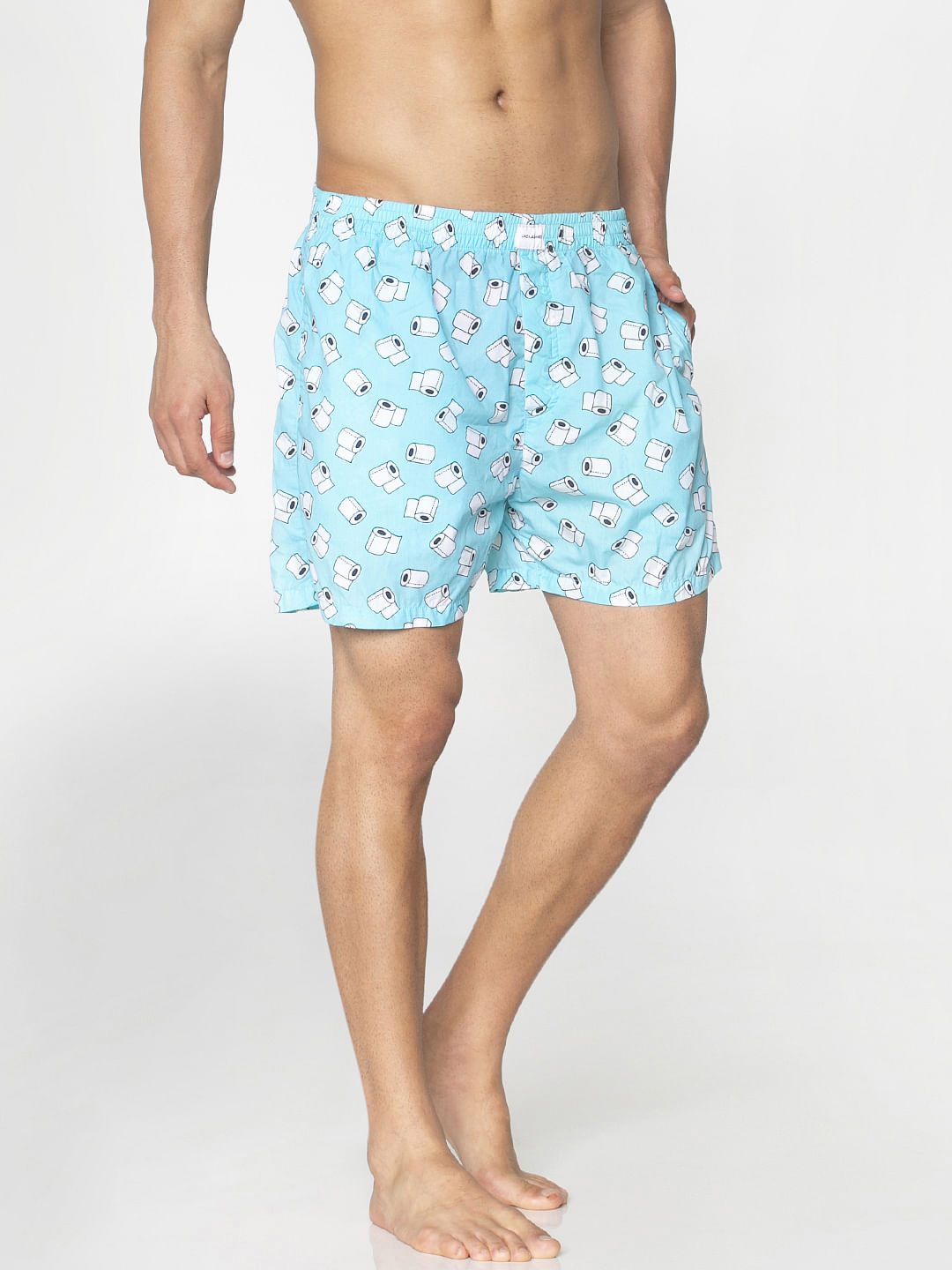 Light Blue All Over Paper Roll Graphic Print Boxers