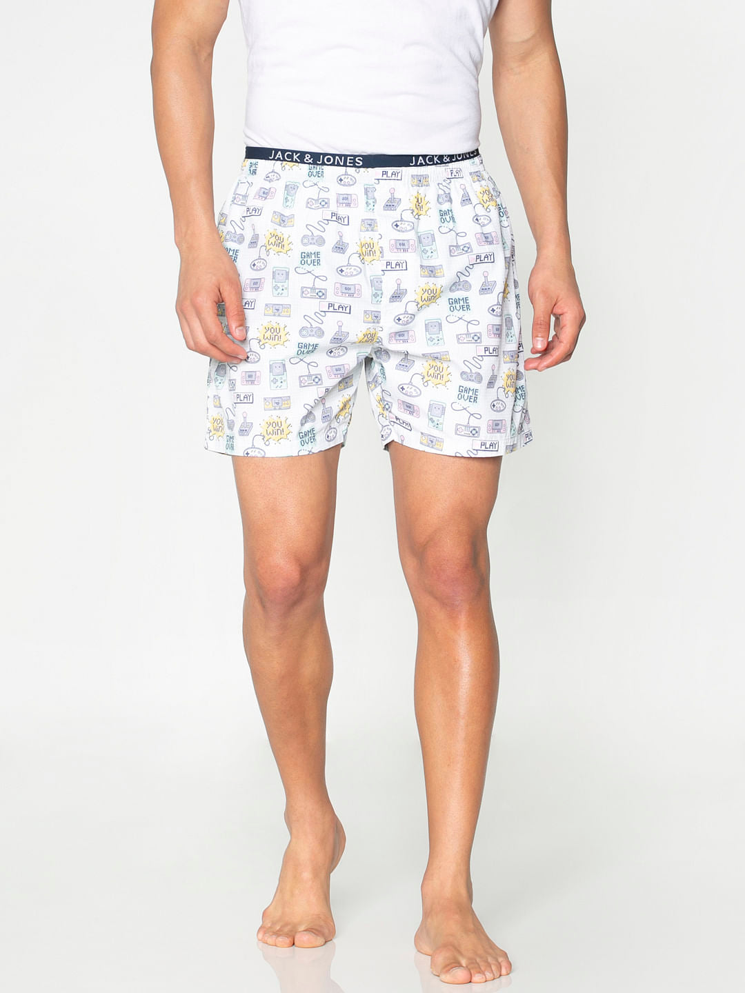 White All Over Video Game Graphic Print Boxers