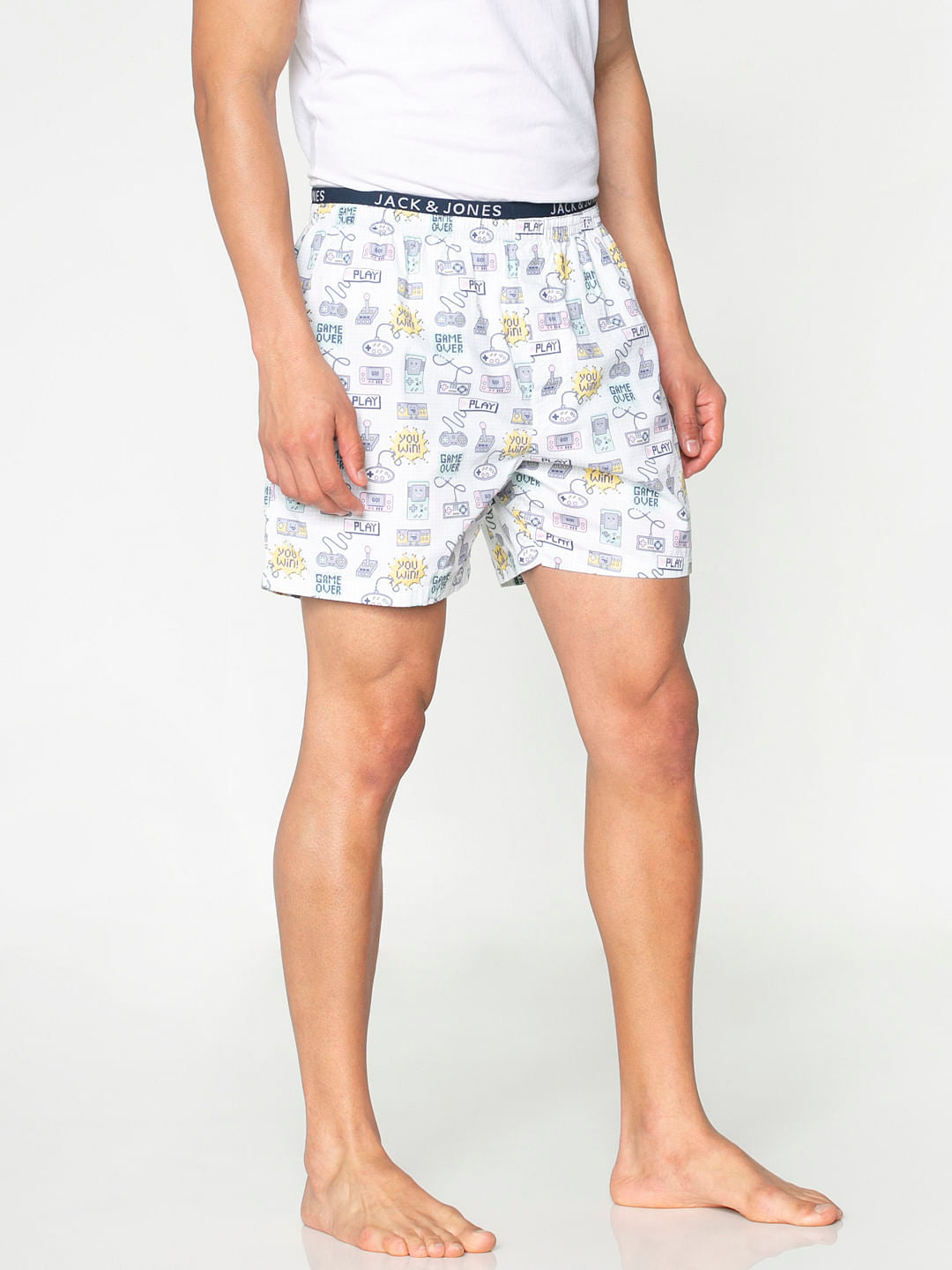White All Over Video Game Graphic Print Boxers
