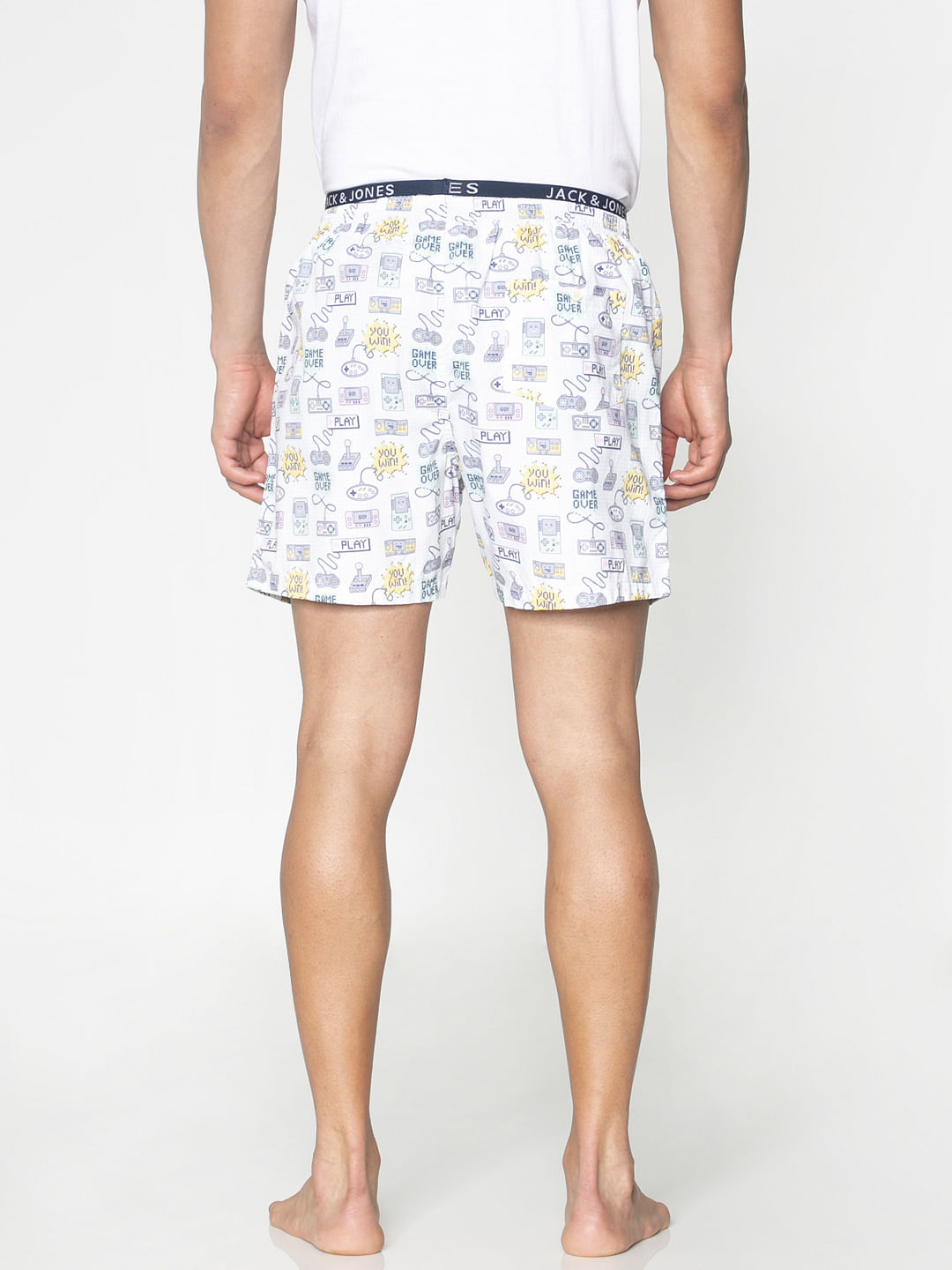 White All Over Video Game Graphic Print Boxers