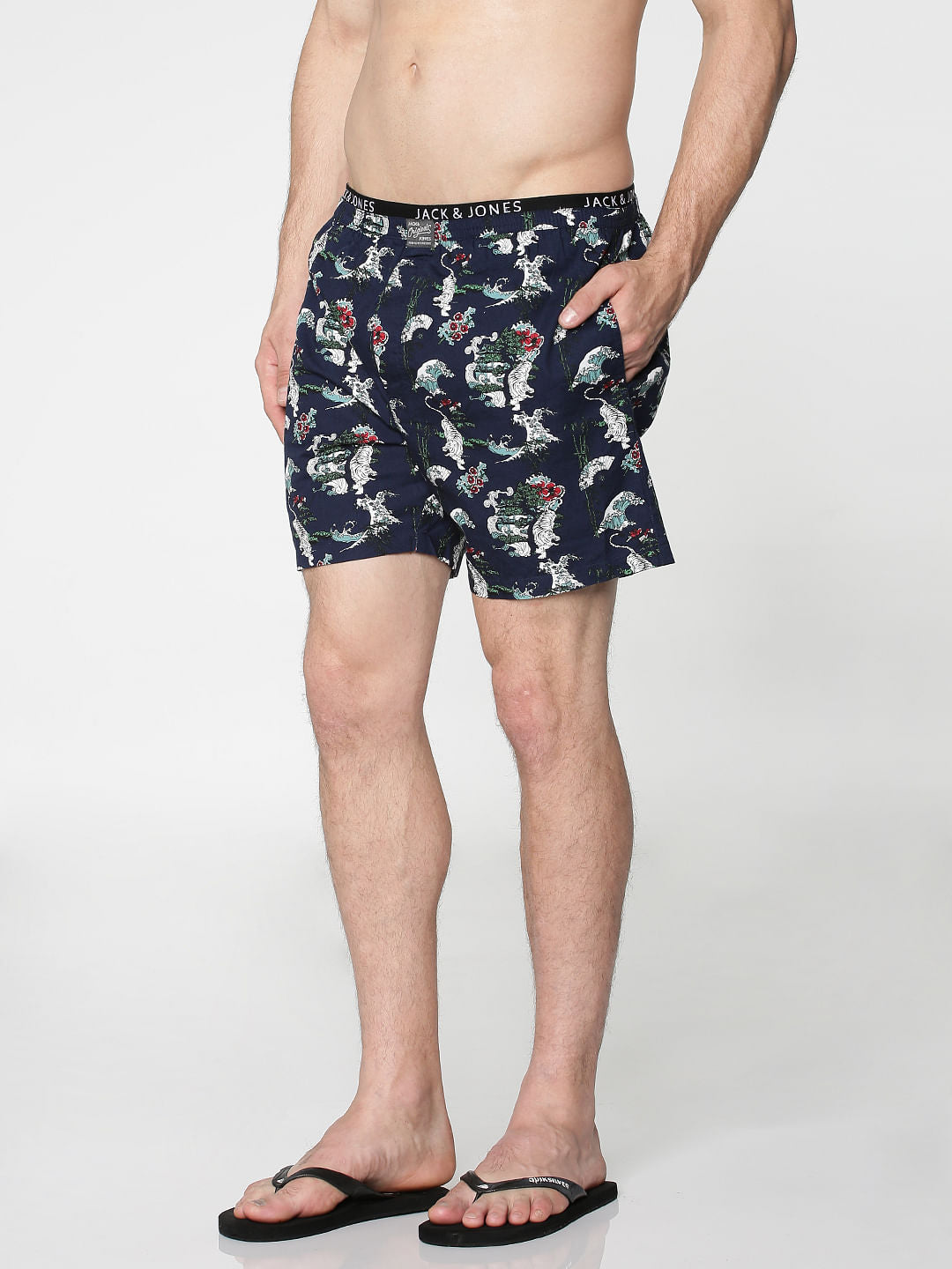 Navy Blue All Over Japan Tiger Graphic Print Boxers