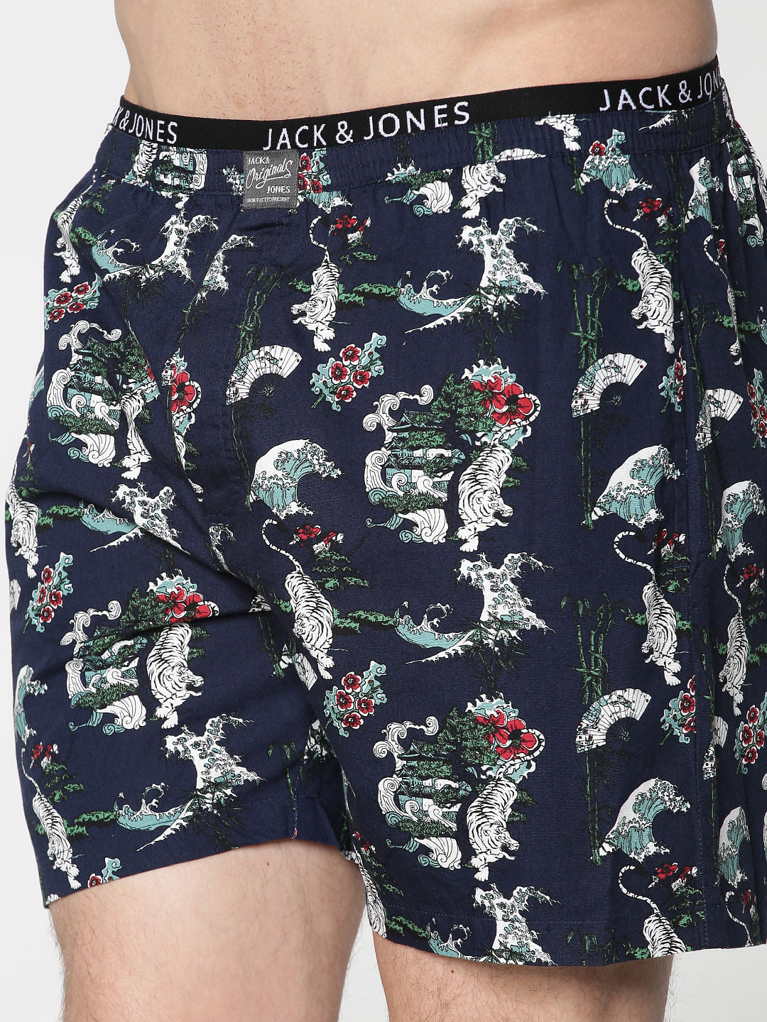 Navy Blue All Over Japan Tiger Graphic Print Boxers