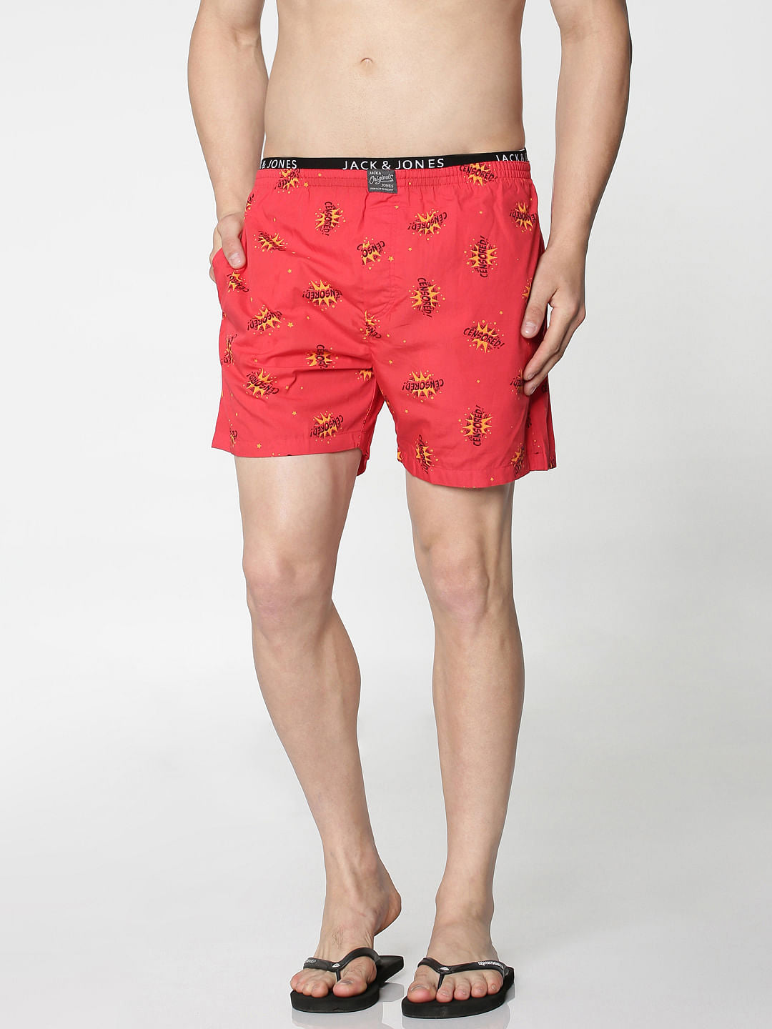 Red All Over Censored Text Print Boxers
