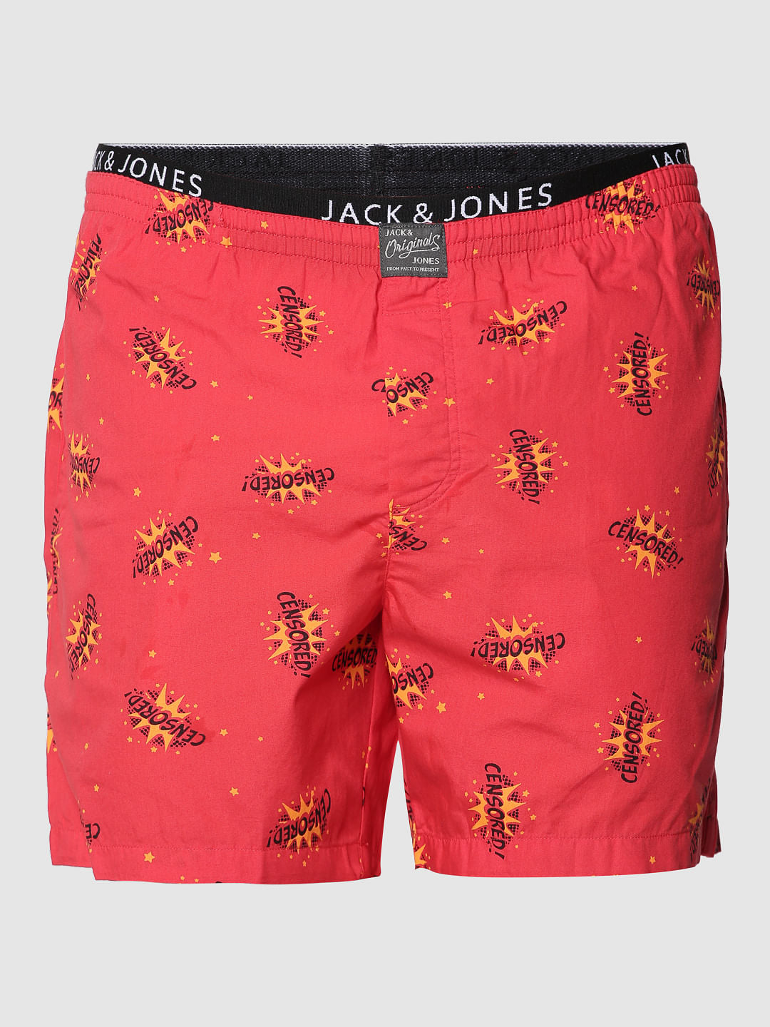 Red All Over Censored Text Print Boxers