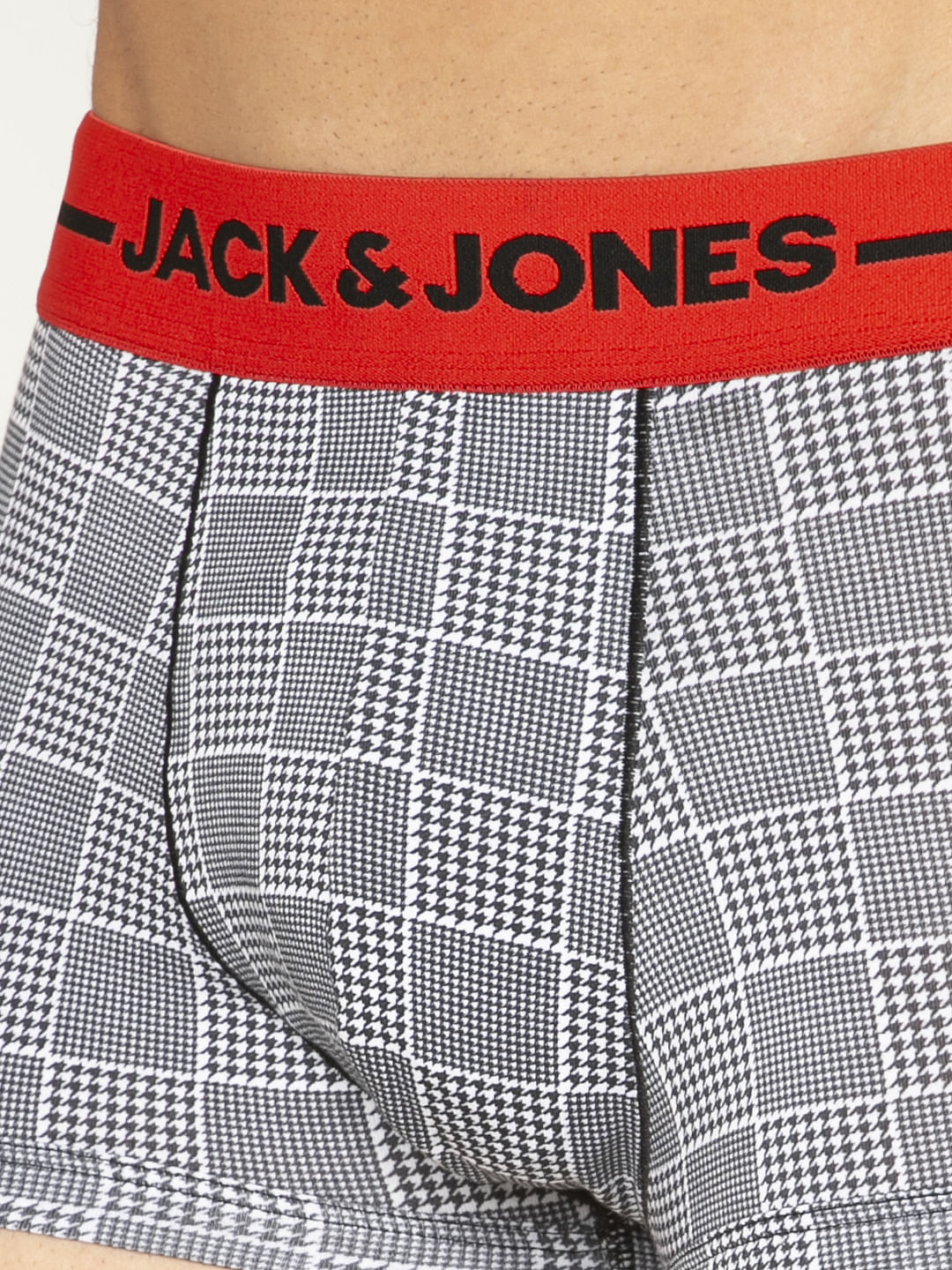 White Houndstooth Checks Print Brazilian Trunks