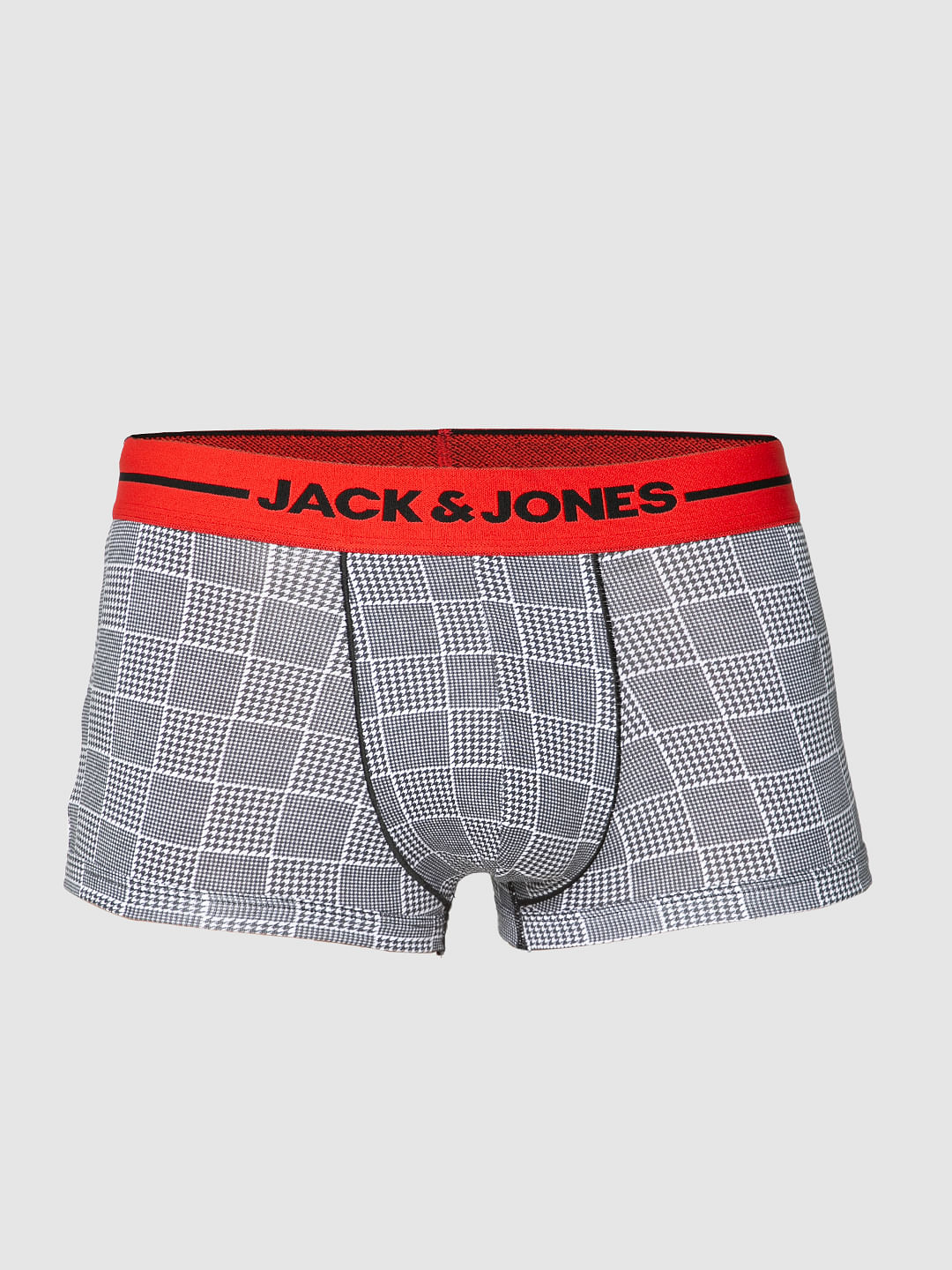 White Houndstooth Checks Print Brazilian Trunks