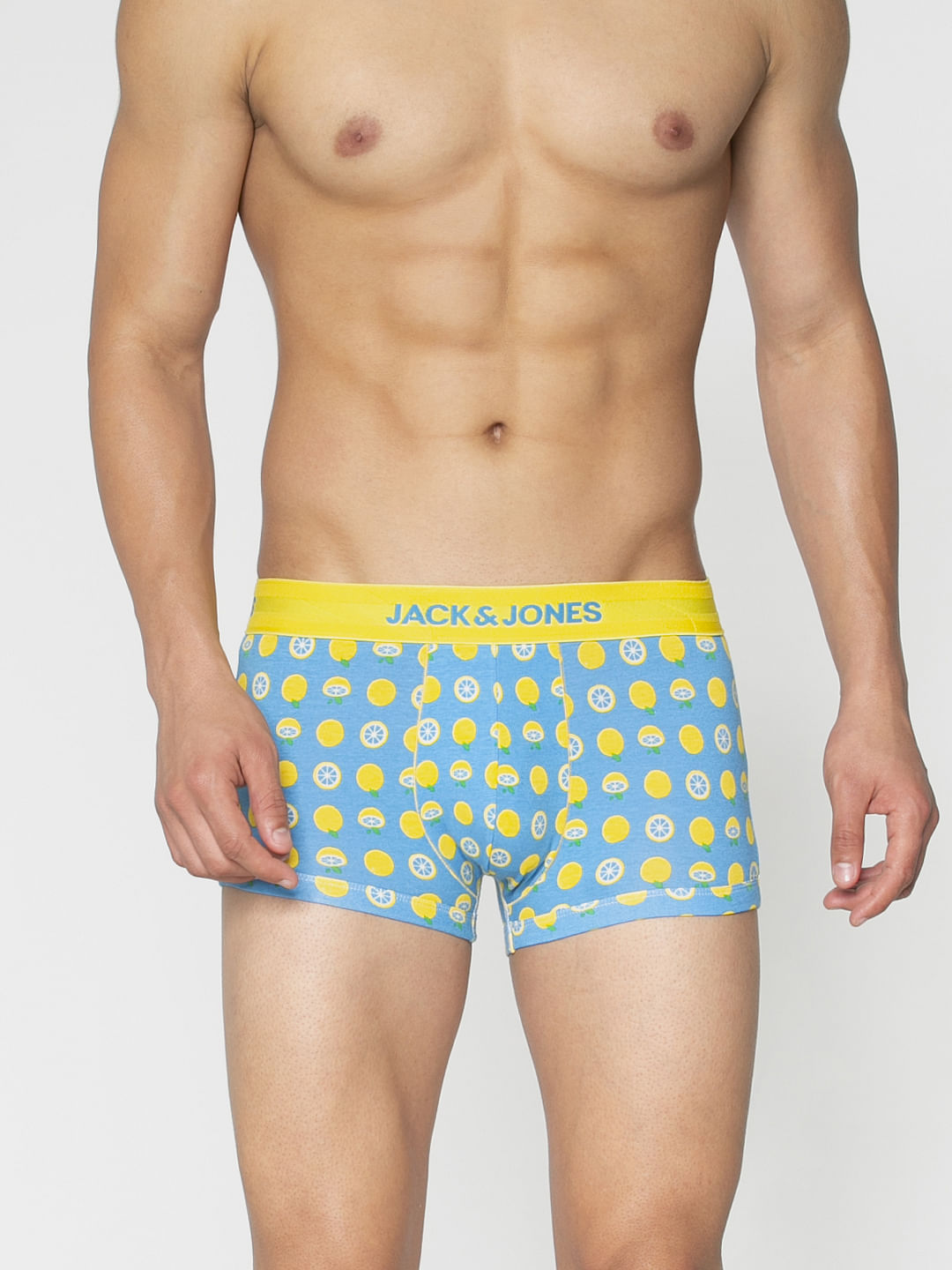 Blue All Over Lemon Print Brazilian Trunks