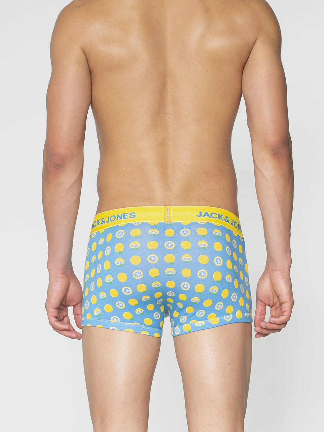 Blue All Over Lemon Print Brazilian Trunks