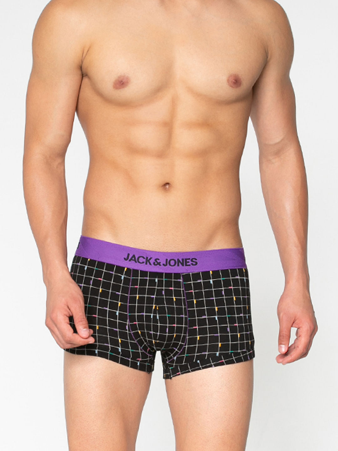 Black Square Checks Print Brazilian Trunks