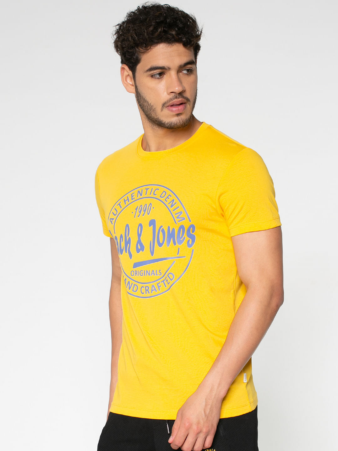 Yellow Logo Print Crew Neck T-Shirt