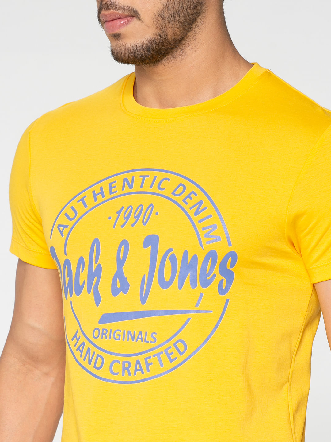 Yellow Logo Print Crew Neck T-Shirt