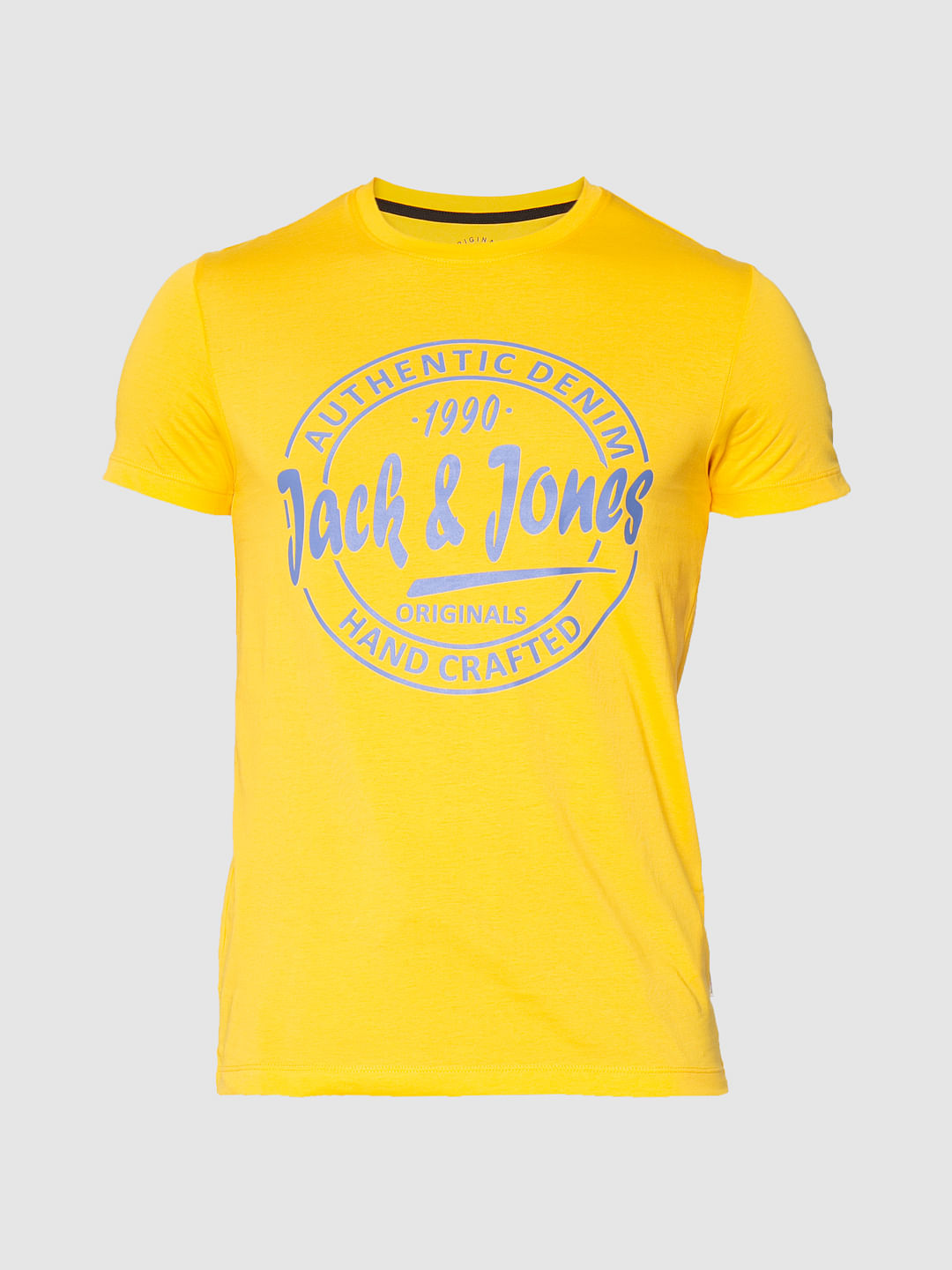Yellow Logo Print Crew Neck T-Shirt