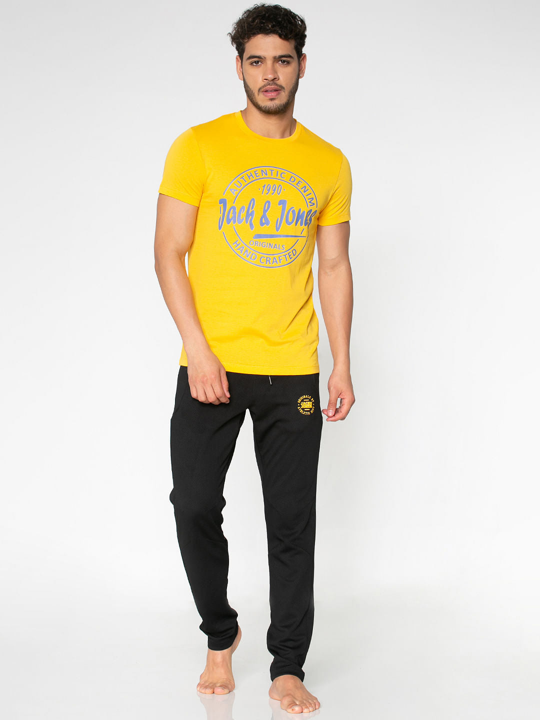 Yellow Logo Print Crew Neck T-Shirt
