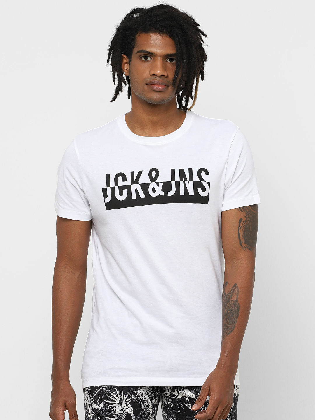 White Logo Print Crew Neck T-shirt