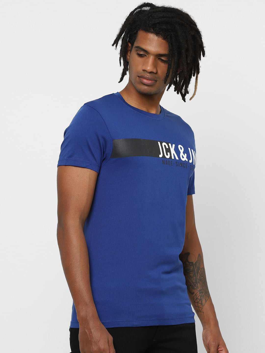 Blue Logo Print Crew Neck T-shirt
