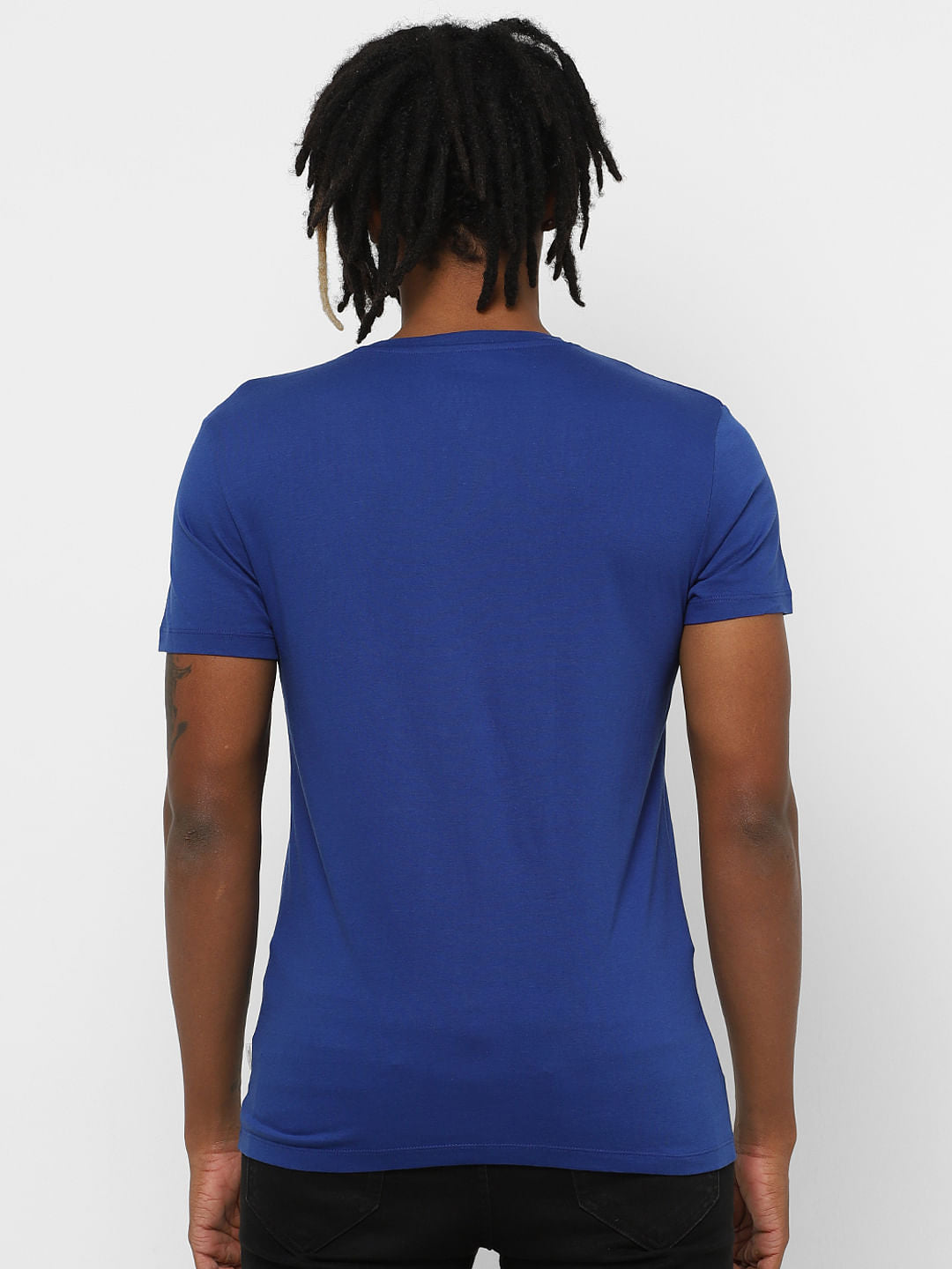 Blue Logo Print Crew Neck T-shirt
