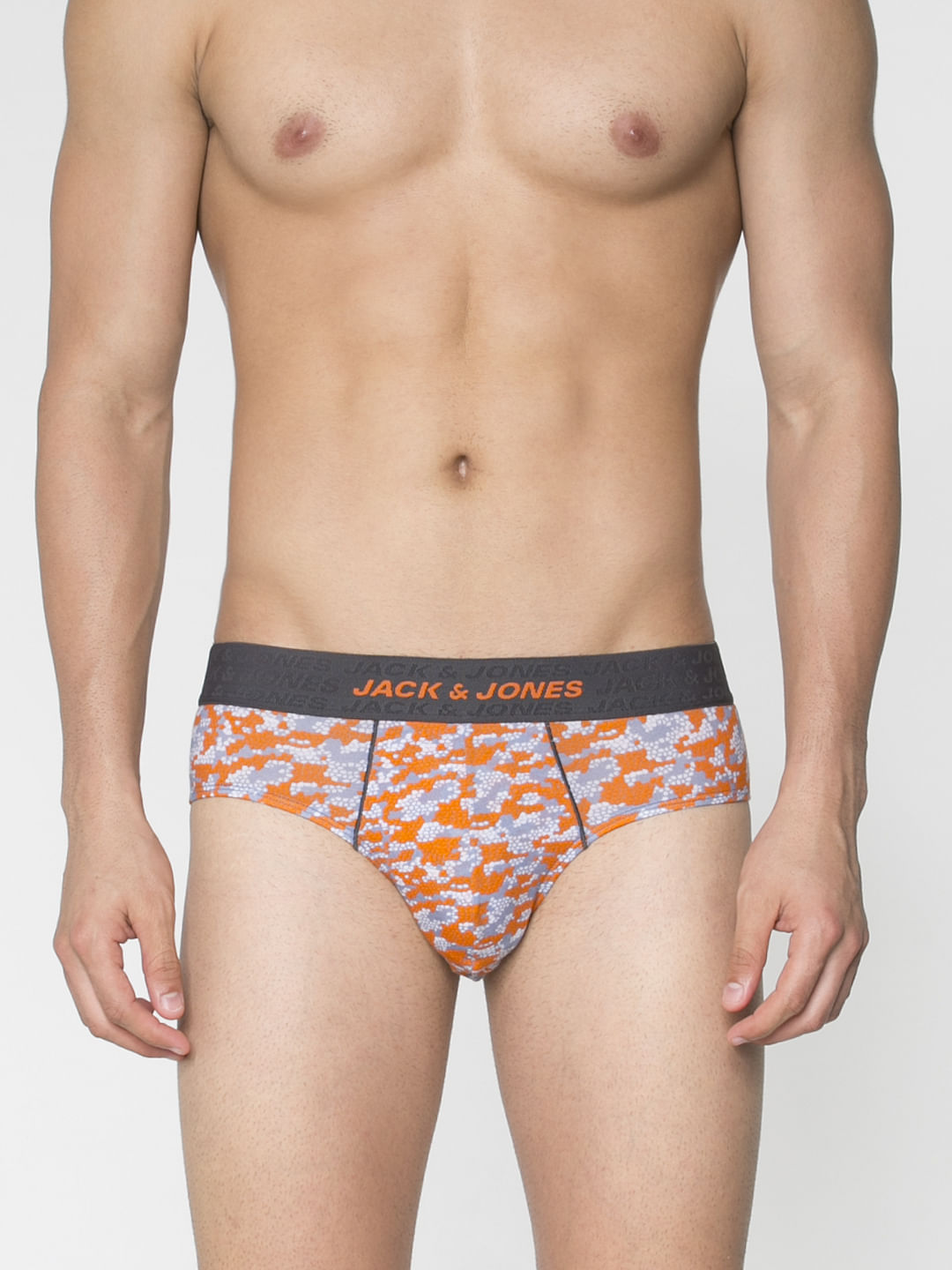 Grey And Orange Print Briefs