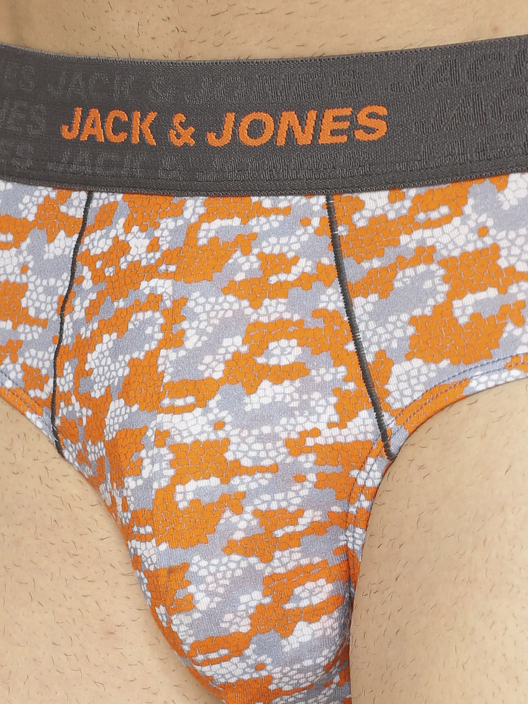 Grey And Orange Print Briefs