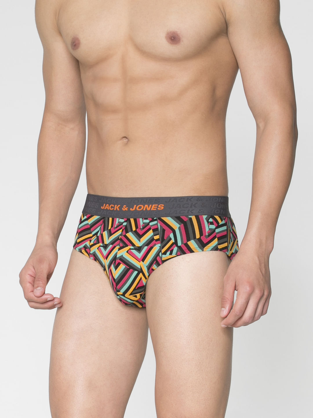 Orange Multicoloured Abstract Print Briefs