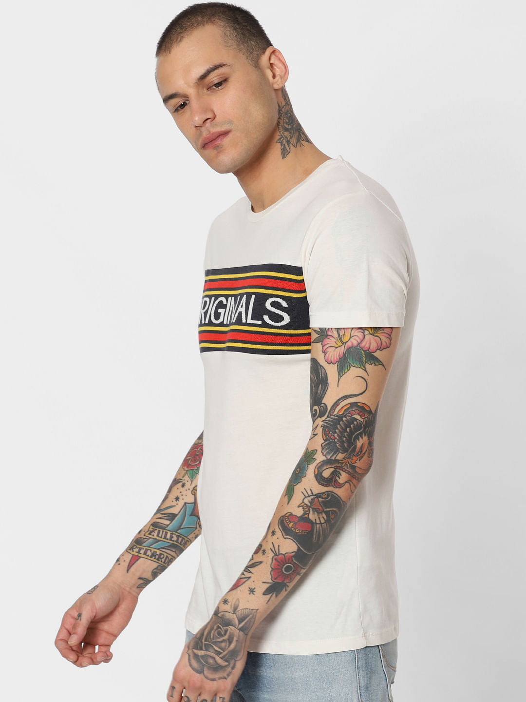 White Logo Print Crew Neck T-Shirt