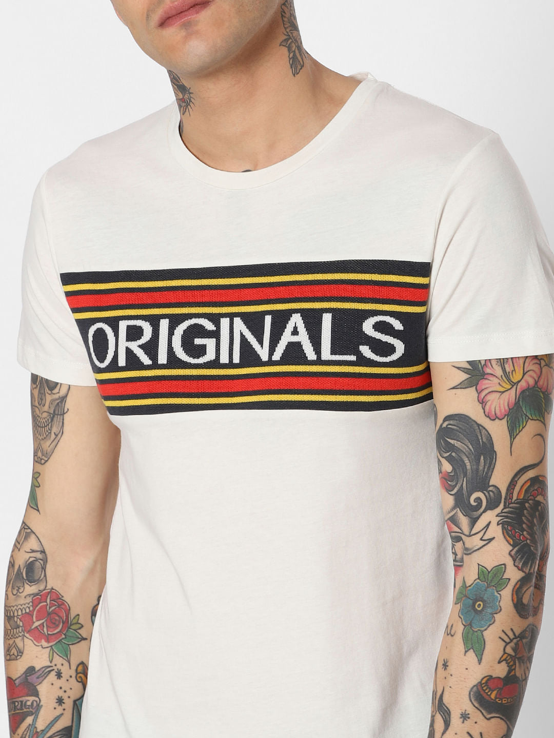 White Logo Print Crew Neck T-Shirt