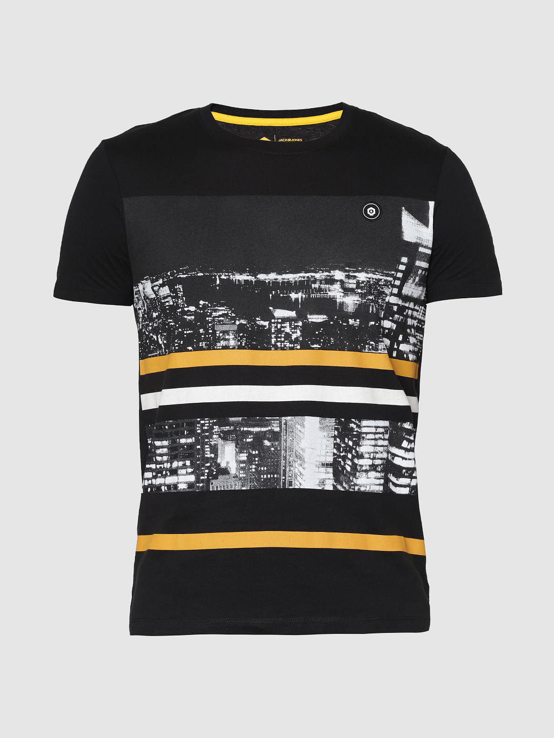 Black Graphic Print Slim Fit Crew Neck T-Shirt