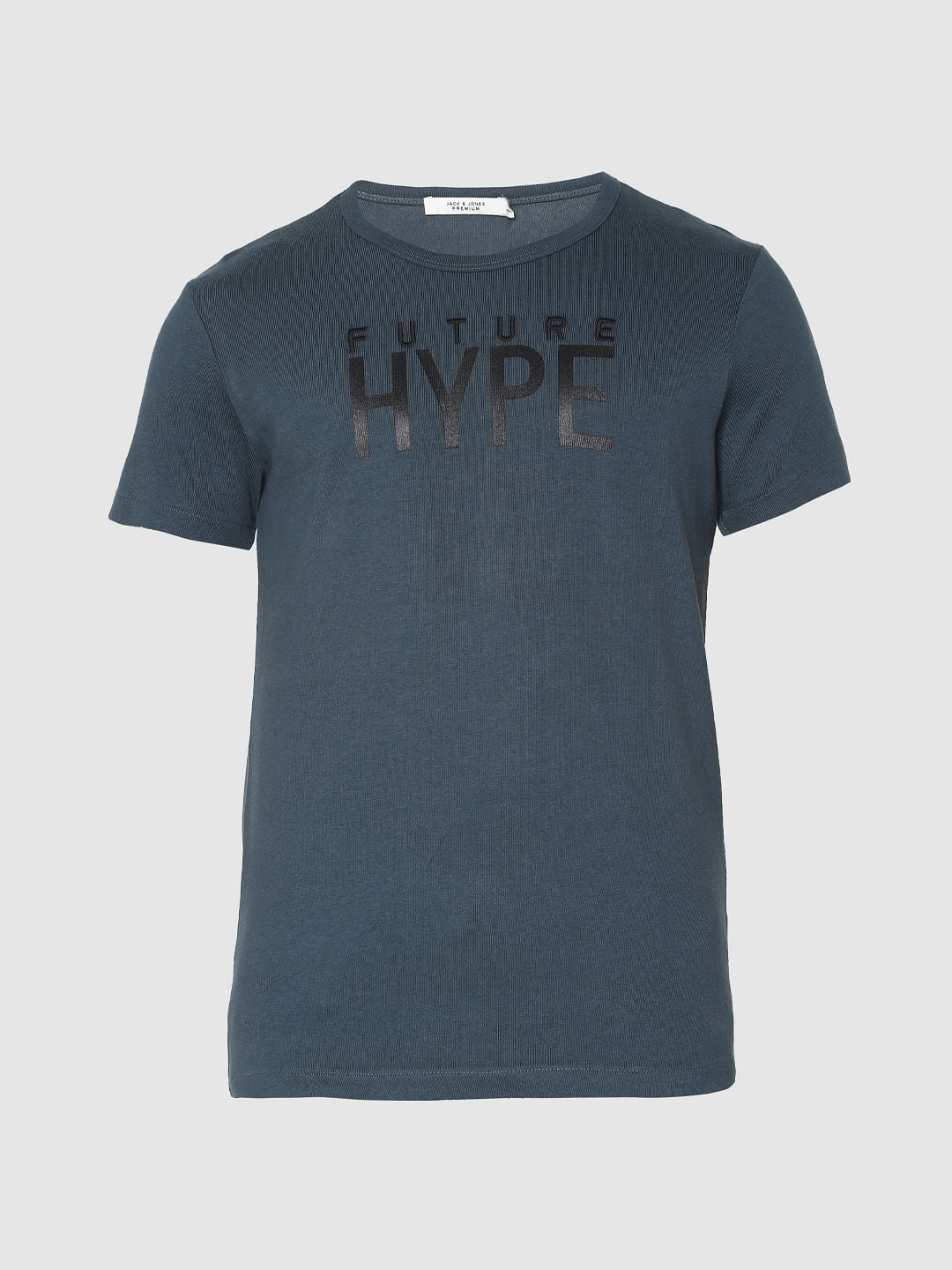 Deep Teal Text Print Crew Neck T-Shirt
