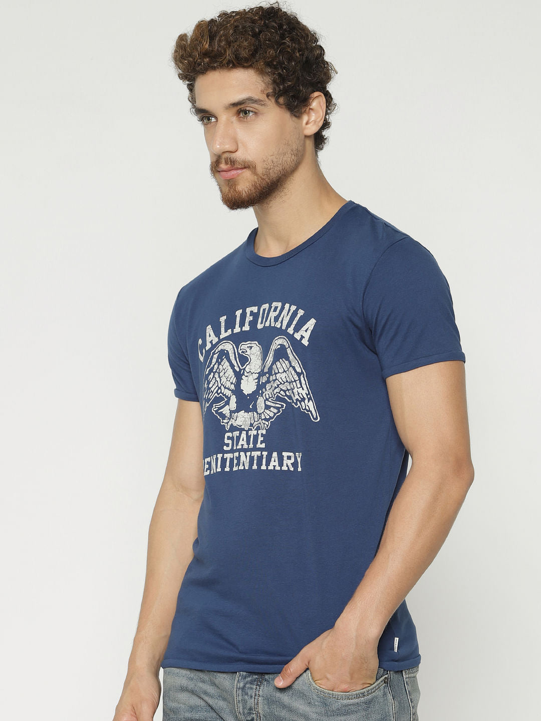 Blue Graphic Print Crew Neck T-Shirt