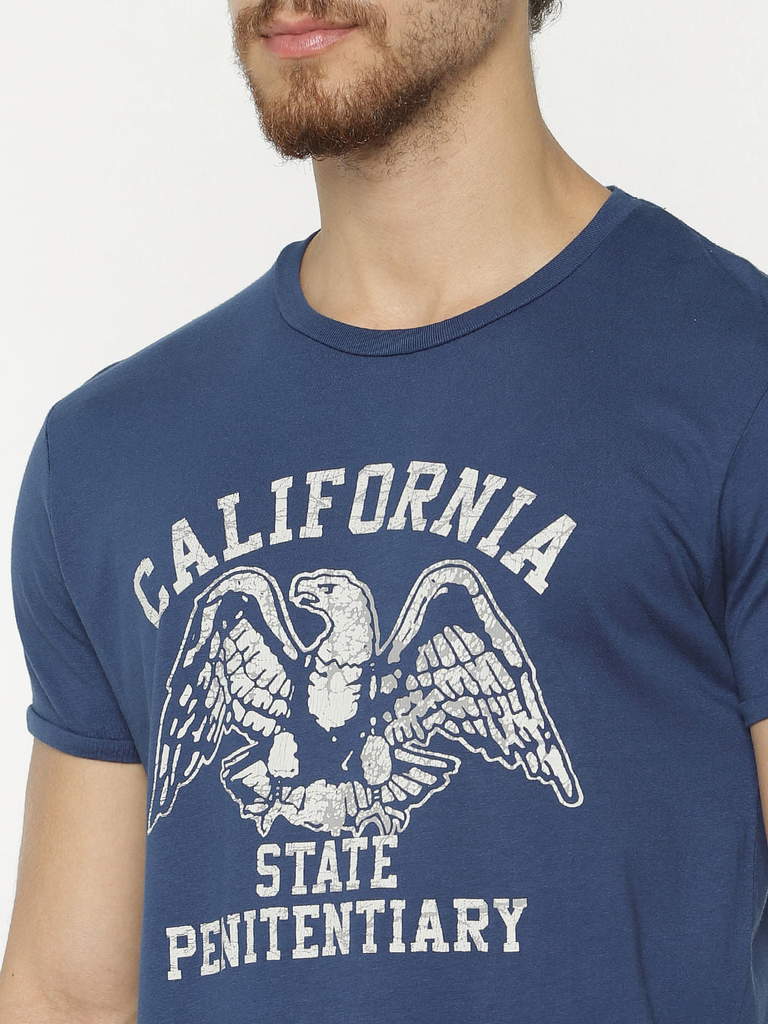 Blue Graphic Print Crew Neck T-Shirt