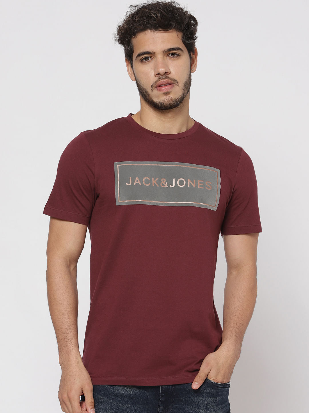 Maroon Text Print Crew Neck T-Shirt