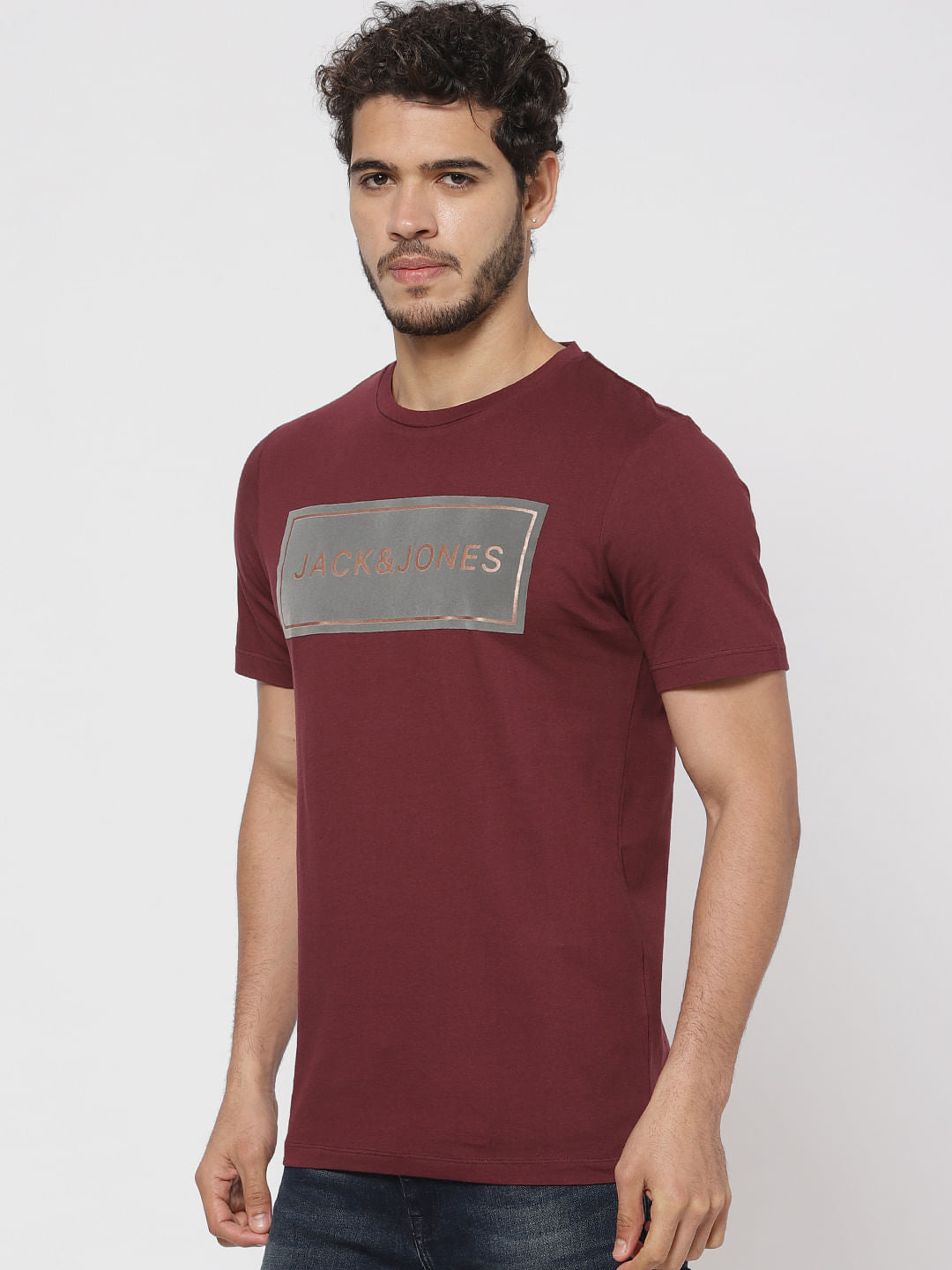 Maroon Text Print Crew Neck T-Shirt