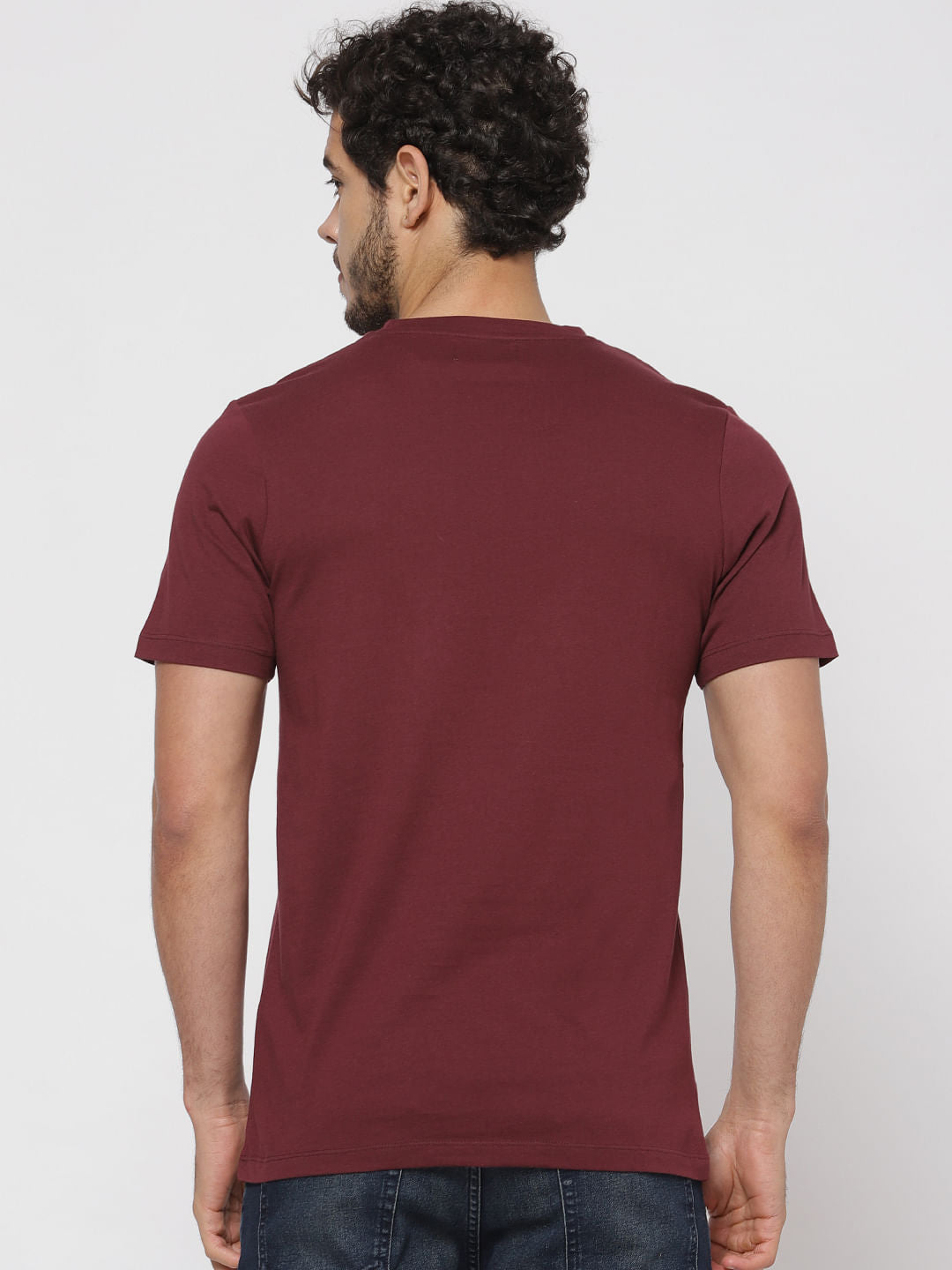 Maroon Text Print Crew Neck T-Shirt