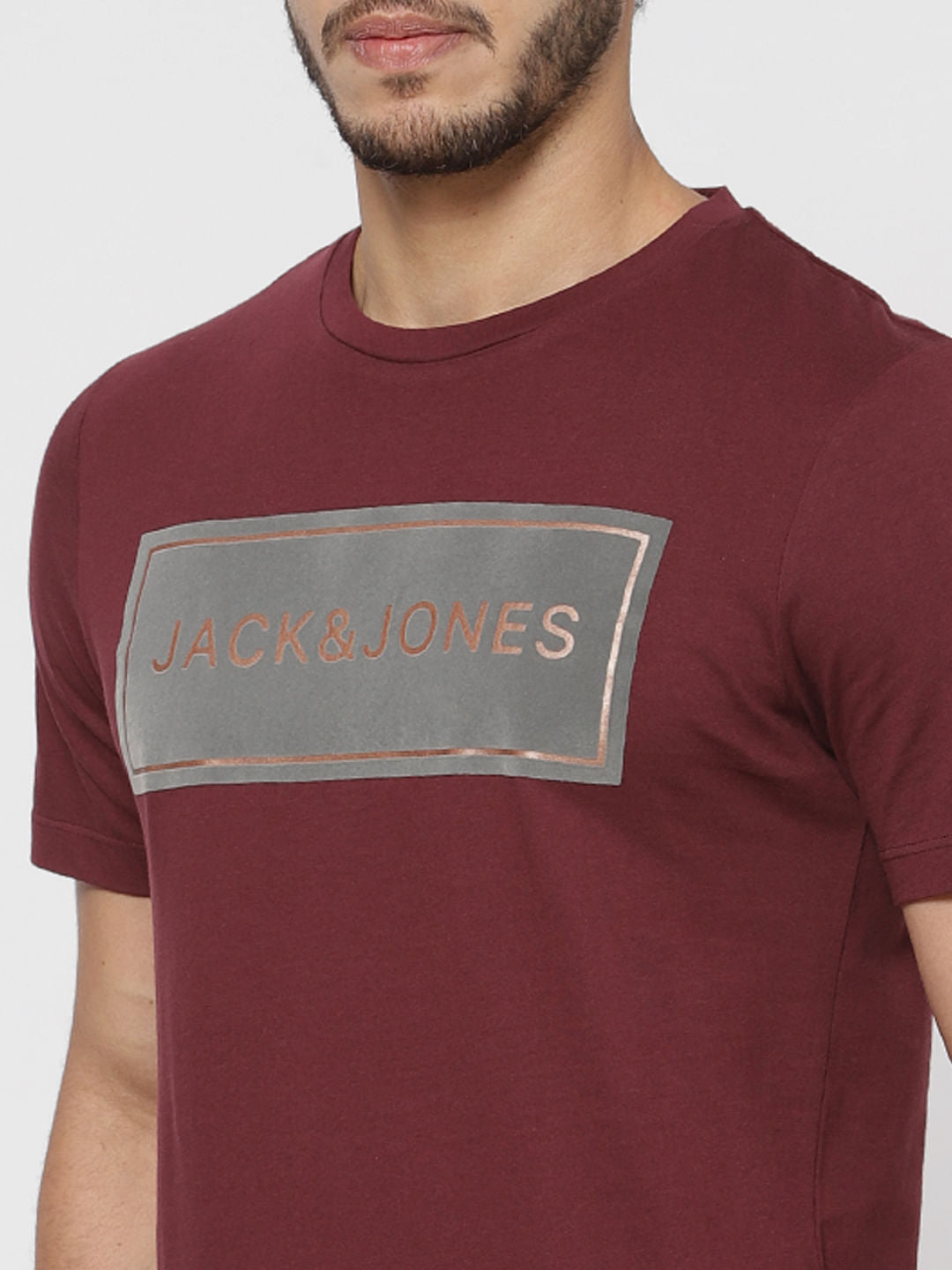 Maroon Text Print Crew Neck T-Shirt