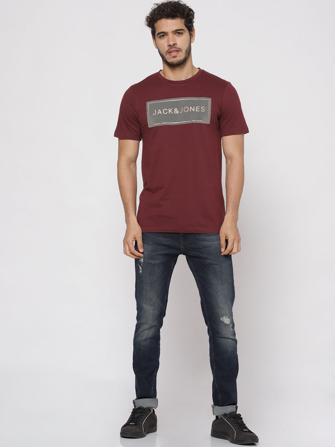 Maroon Text Print Crew Neck T-Shirt