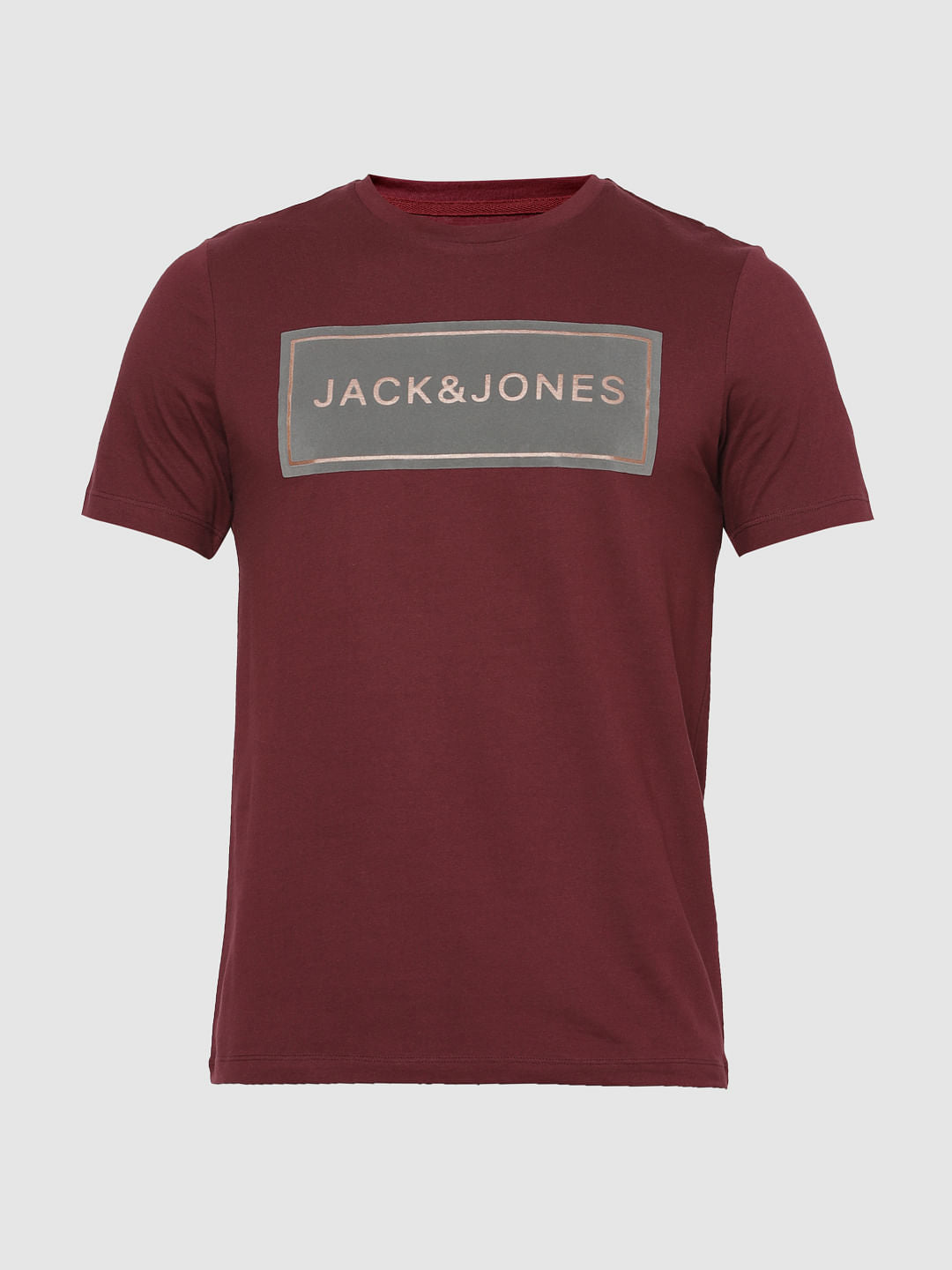 Maroon Text Print Crew Neck T-Shirt